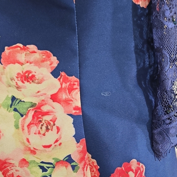 Sherri Hill Navy Floral Lace Evening Gown 2-piece Set 4 Prom Formal Homecoming - Picture 5 of 10